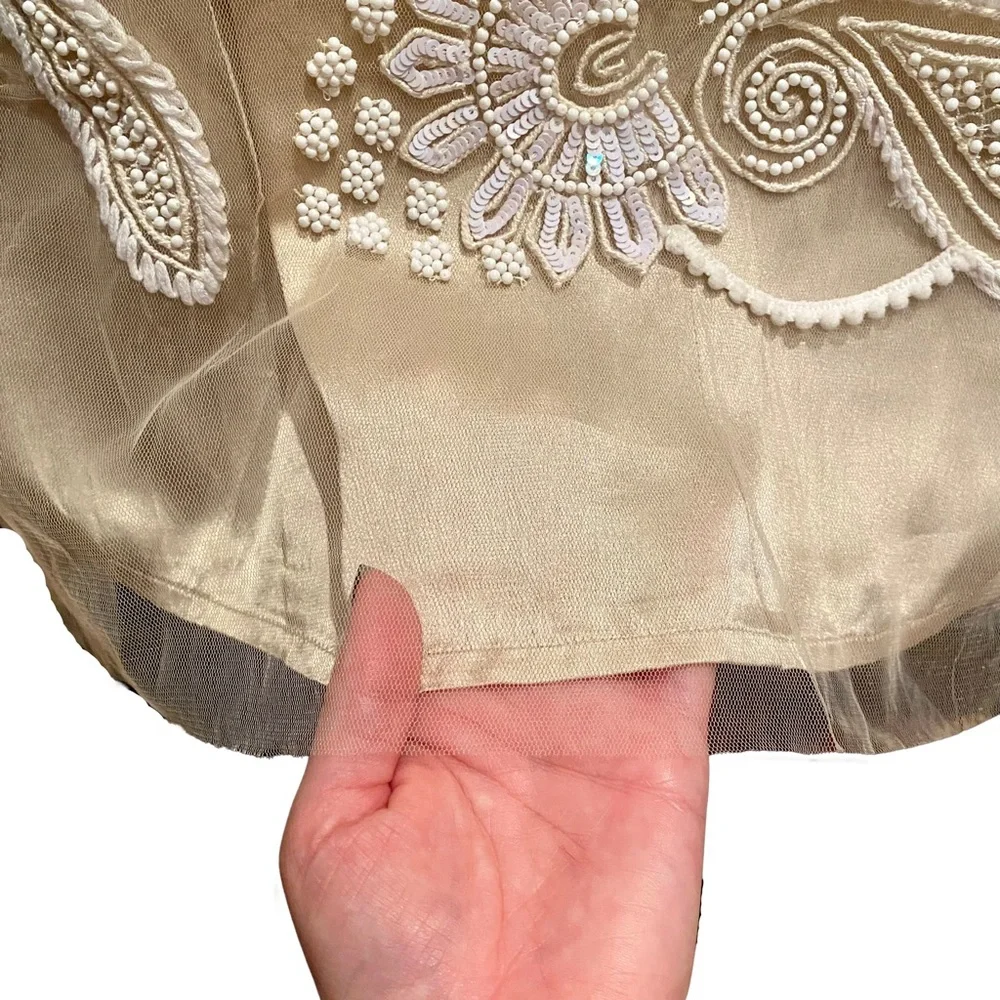 Boston Proper Hand Beaded Tulle Mini Dress | S - Picture 2 of 9